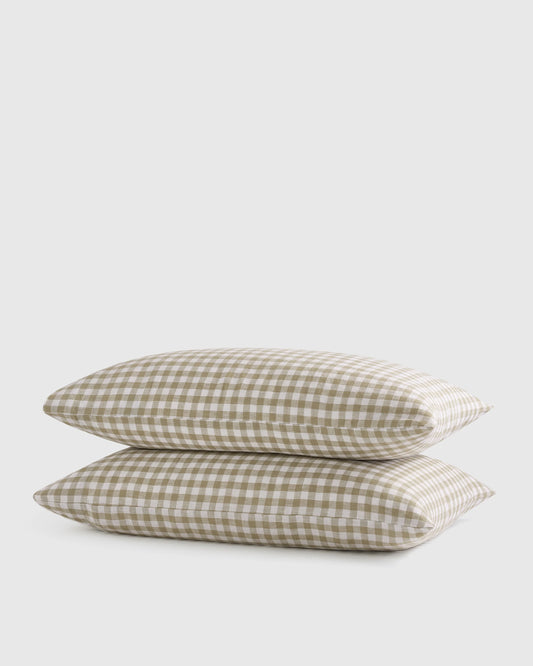 European Linen Gingham Pillowcase Set - Standard / Willowleaf