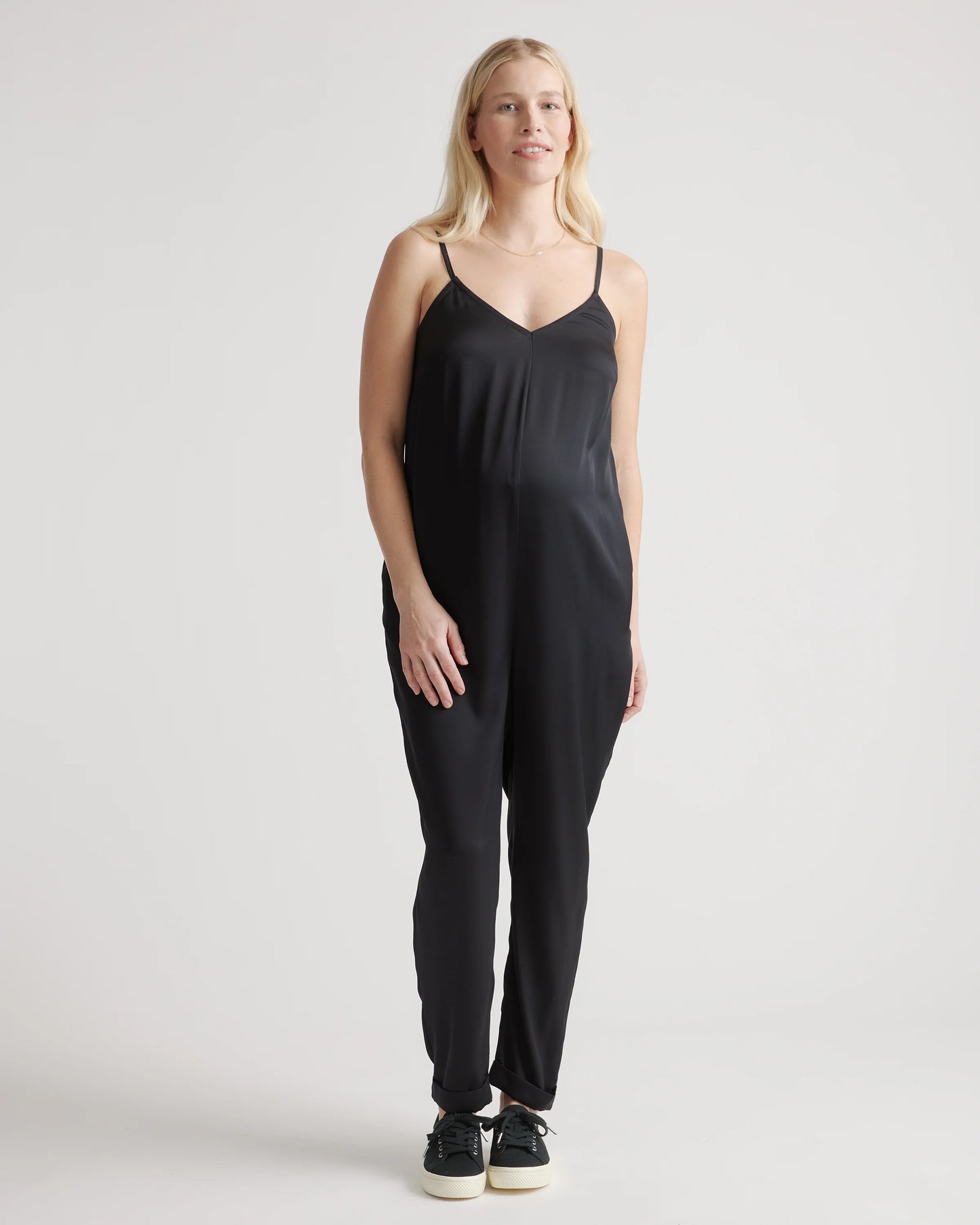 Washable Stretch Silk Maternity Jumpsuit - XS / Black