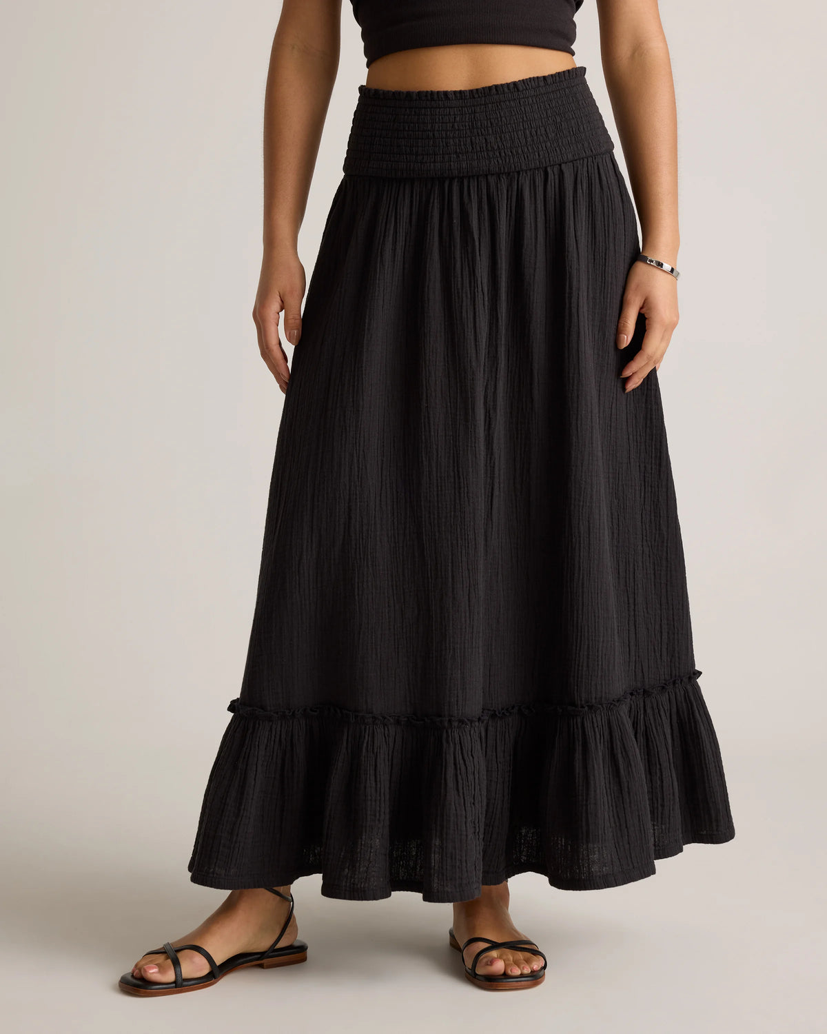 100% Organic Cotton Gauze Smocked Maxi Skirt - XS / Blue Gingham