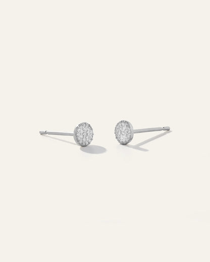 14K Gold Pave Diamond Round Studs - One Size / Yellow Gold