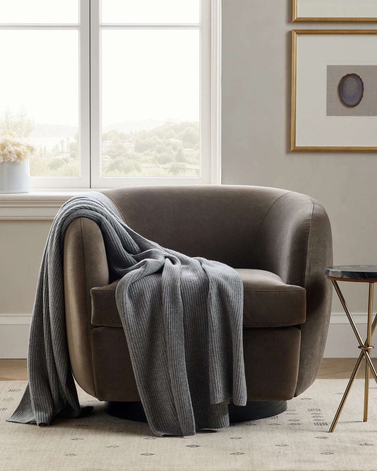 Ribbed Knit Cashmere Throw - 50x70 / Oatmeal