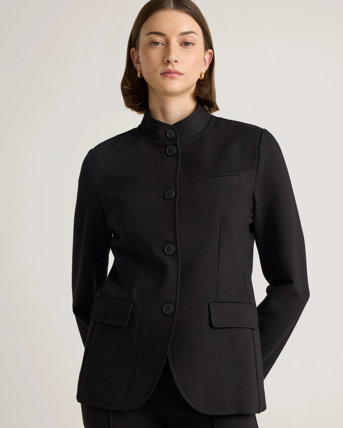 Ultra-Stretch Ponte Stand Collar Blazer - XS / Navy