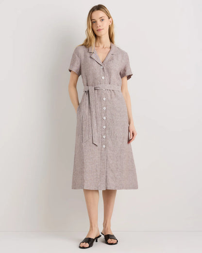 100% European Linen Button Front Dress - XS / Sky Blue Mariner Stripe