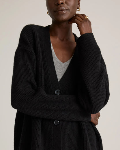 Mongolian Cashmere Oversized Boyfriend Cardigan Sweater - XS / Brown