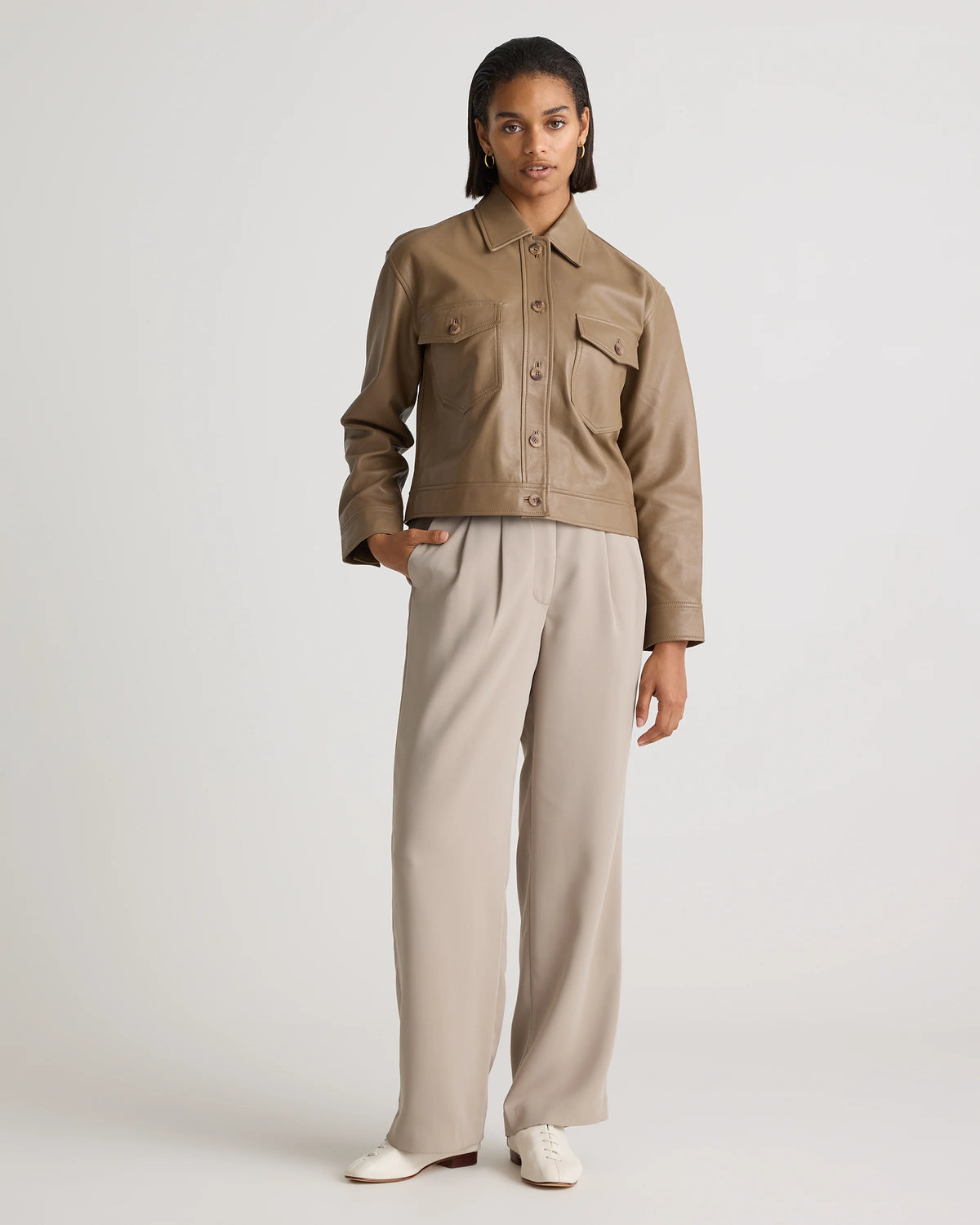 100% Leather Cropped Jacket - XS / Rich Brown