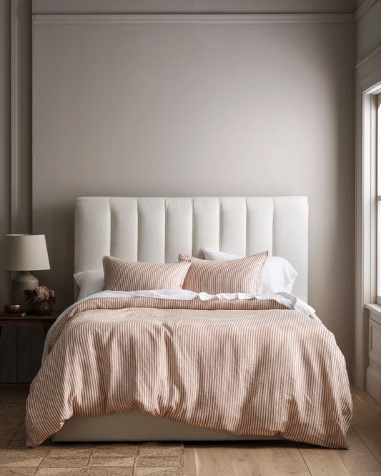 European Linen Stripe Duvet Cover - Twin / Terracotta/White Stripe
