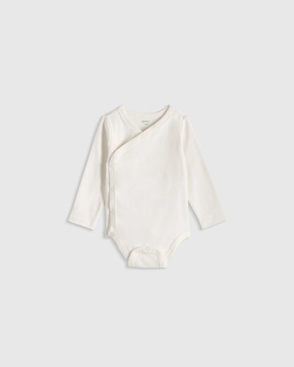 100% Organic Cotton Long Sleeve Kimono Bodysuit - 0-3M / Safari