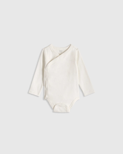 100% Organic Cotton Long Sleeve Kimono Bodysuit - 0-3M / Safari