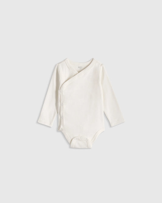 100% Organic Cotton Long Sleeve Kimono Bodysuit - 0-3M / Safari