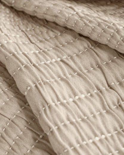 Organic Cotton Channel Stitch Coverlet Set - Twin / Coral Pink