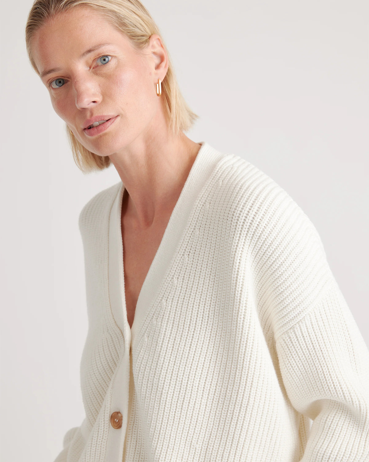 100% Organic Cotton Fisherman Boxy Cropped Cardigan - XS / Sapphire Blue