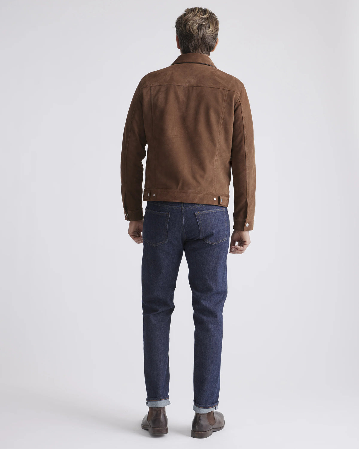 Italian Suede Trucker Jacket - S / Dark Chestnut