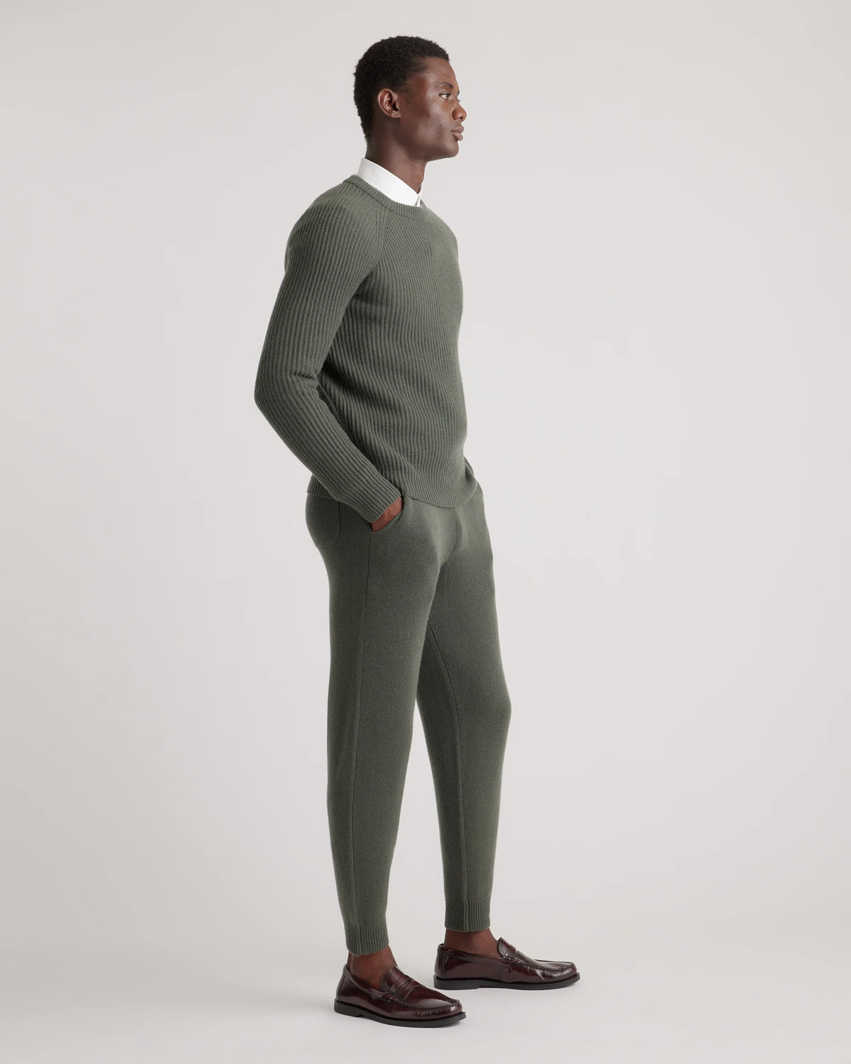 Mongolian Cashmere Fisherman Crewneck Sweater - S / Navy Marl