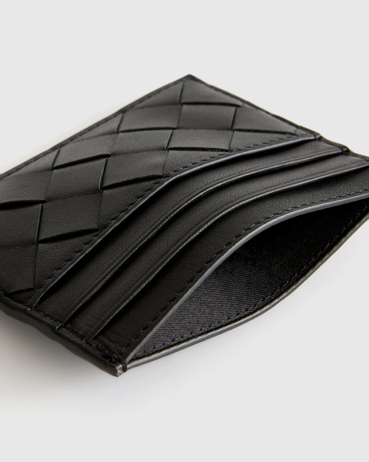 Italian Handwoven Leather Small Card Case - One Size / Cognac