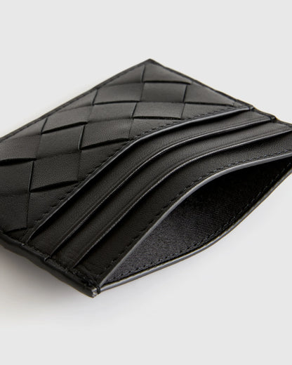 Italian Handwoven Leather Small Card Case - One Size / Cognac