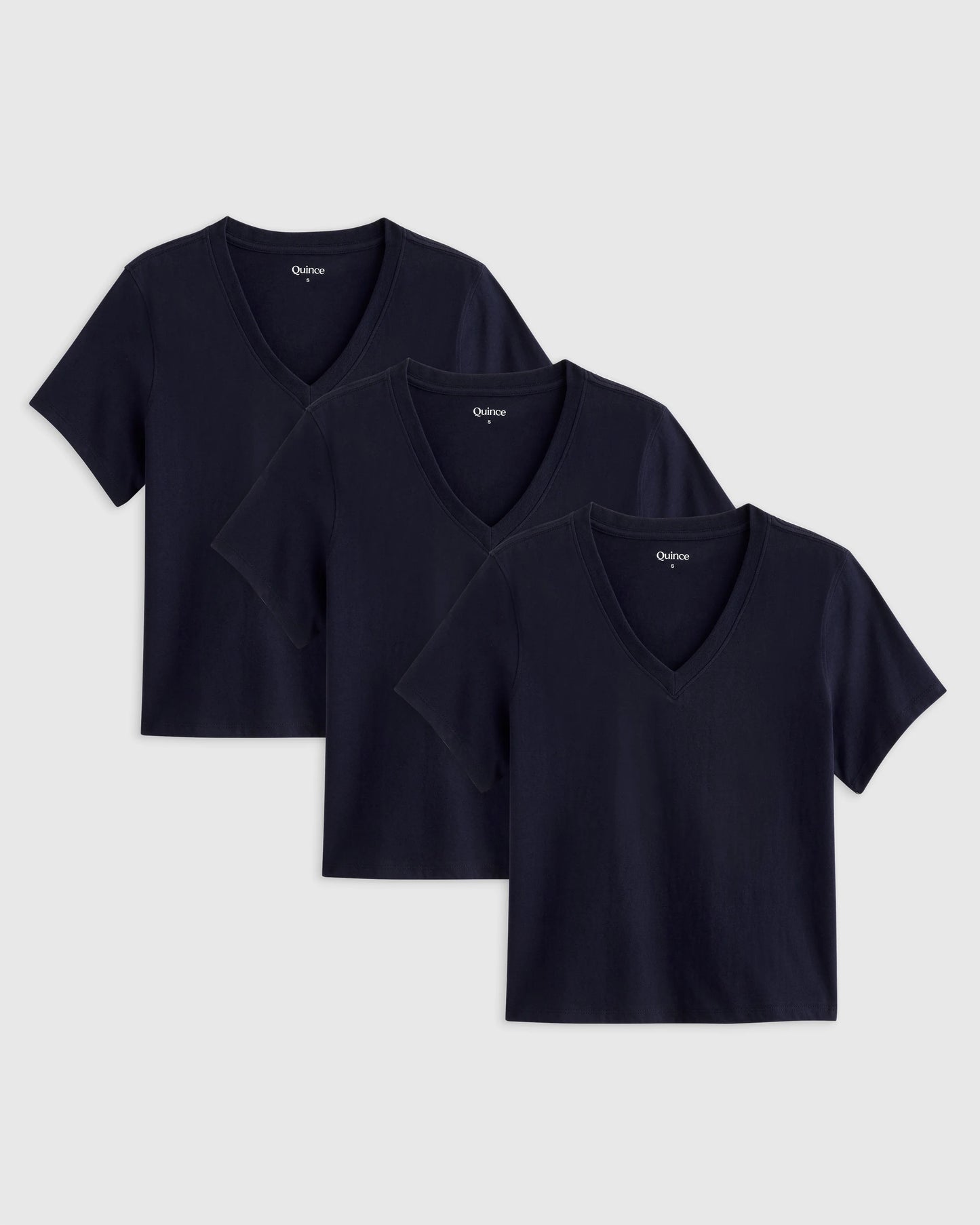 100% Organic Cotton Boxy V-Neck Tee (3-Pack) - XS / Deep Navy