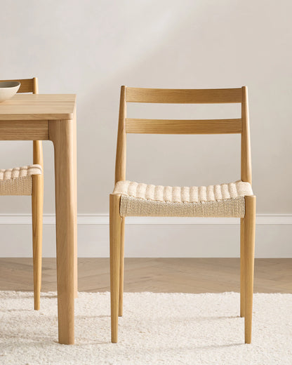 Solid Oak Dining Chair with Paper Cord Seat (Set of 2) - Set of 2 / Light Oak