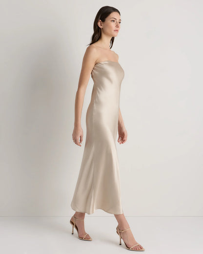 100% Washable Silk Strapless Midi Dress - XS / Hot Fudge