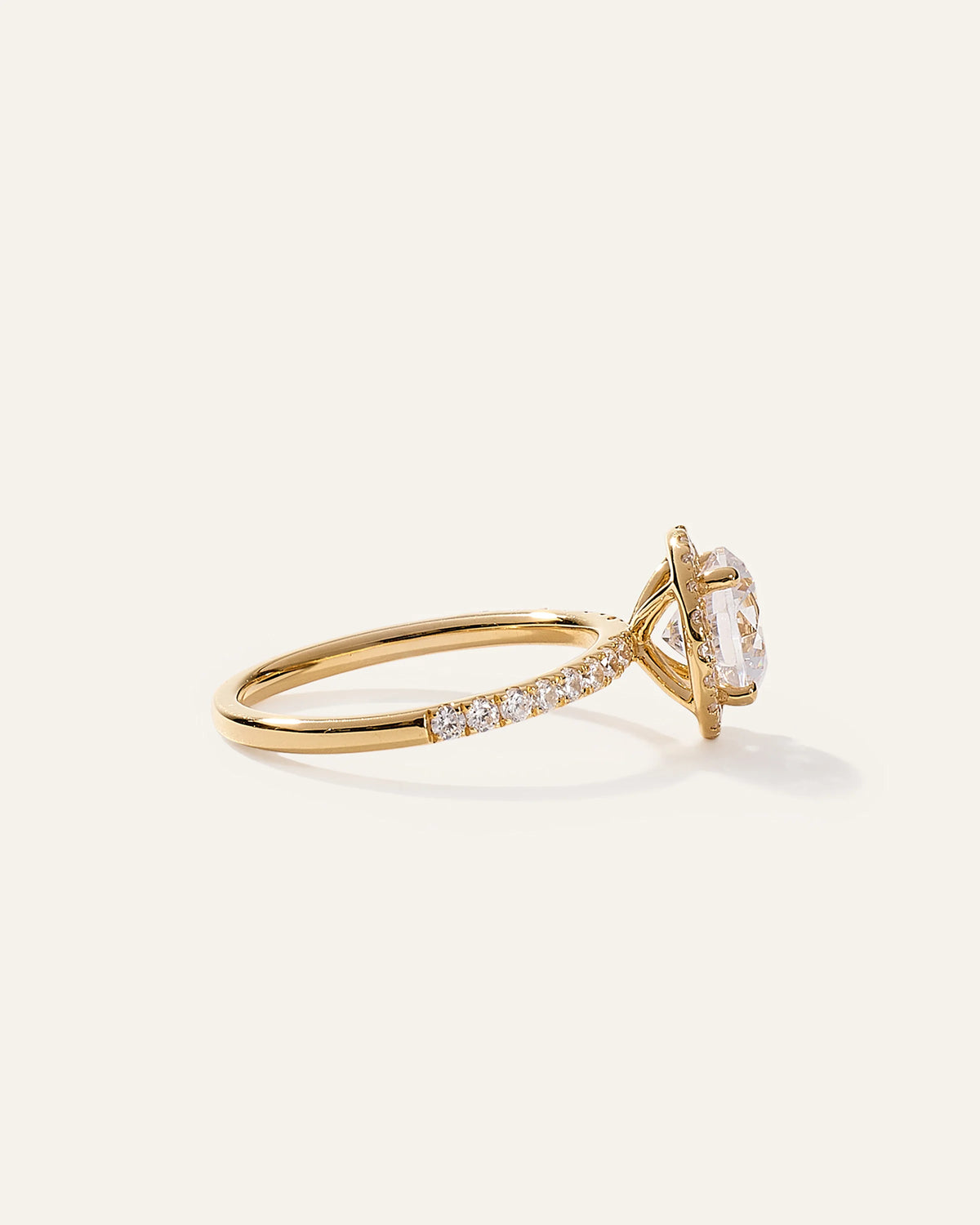 Lab Grown Diamond Round Halo Pave Engagement Ring - 1.50ct - 4 / Yellow Gold