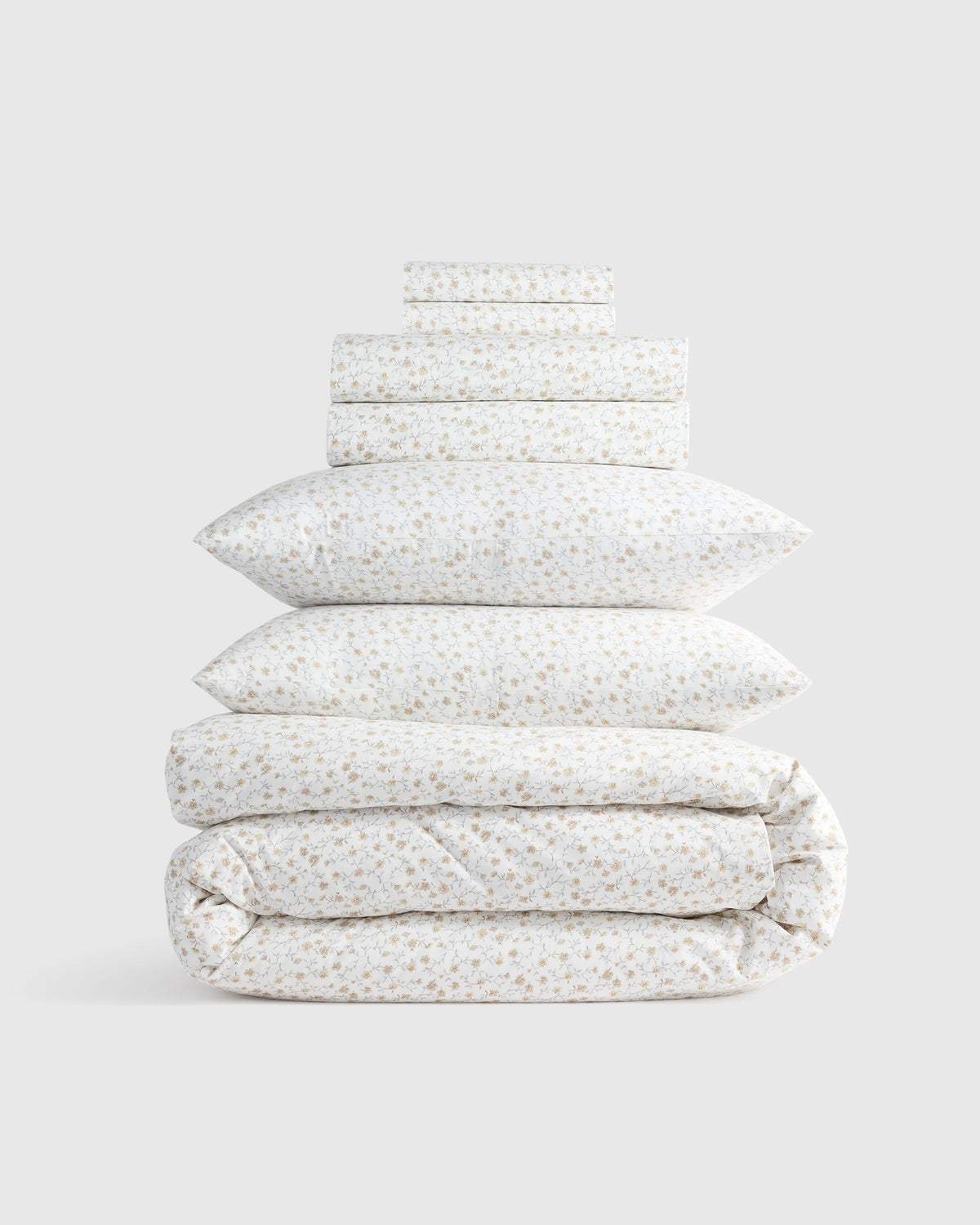 Organic Crisp Percale Floral Deluxe Bedding Bundle - Twin / Toffee Florette