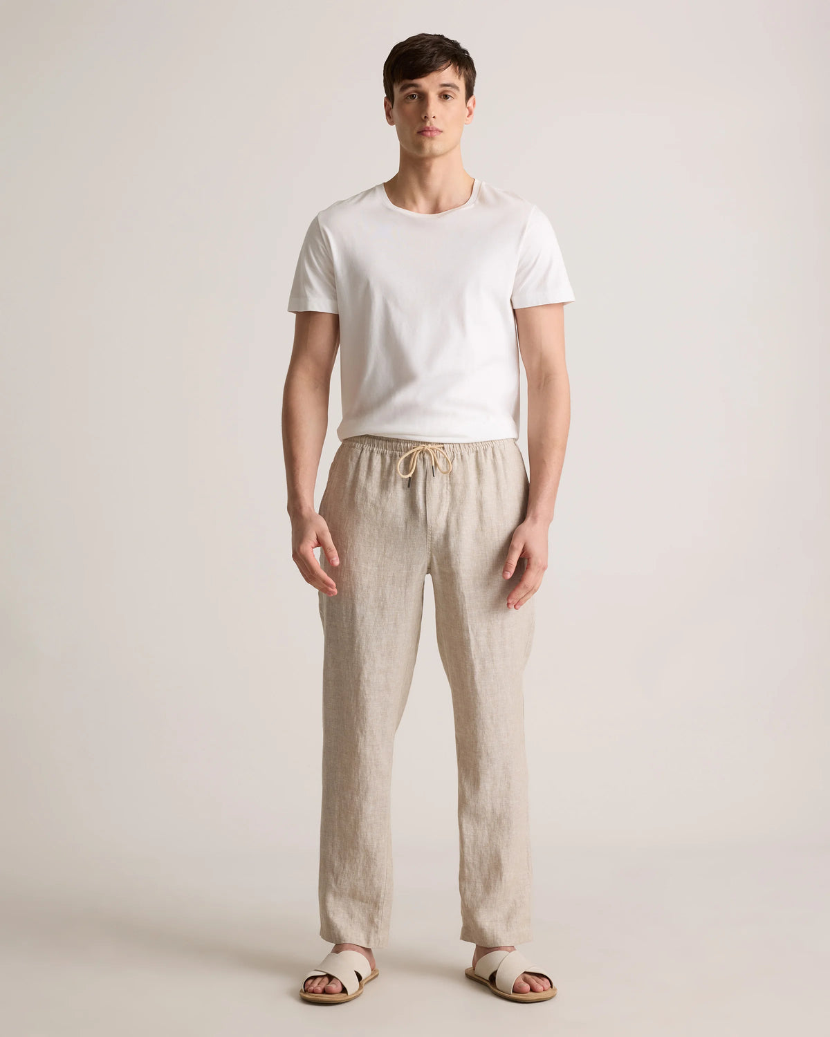 100% European Linen Drawstring Beach Pants - XS / Taupe Brown Chambray