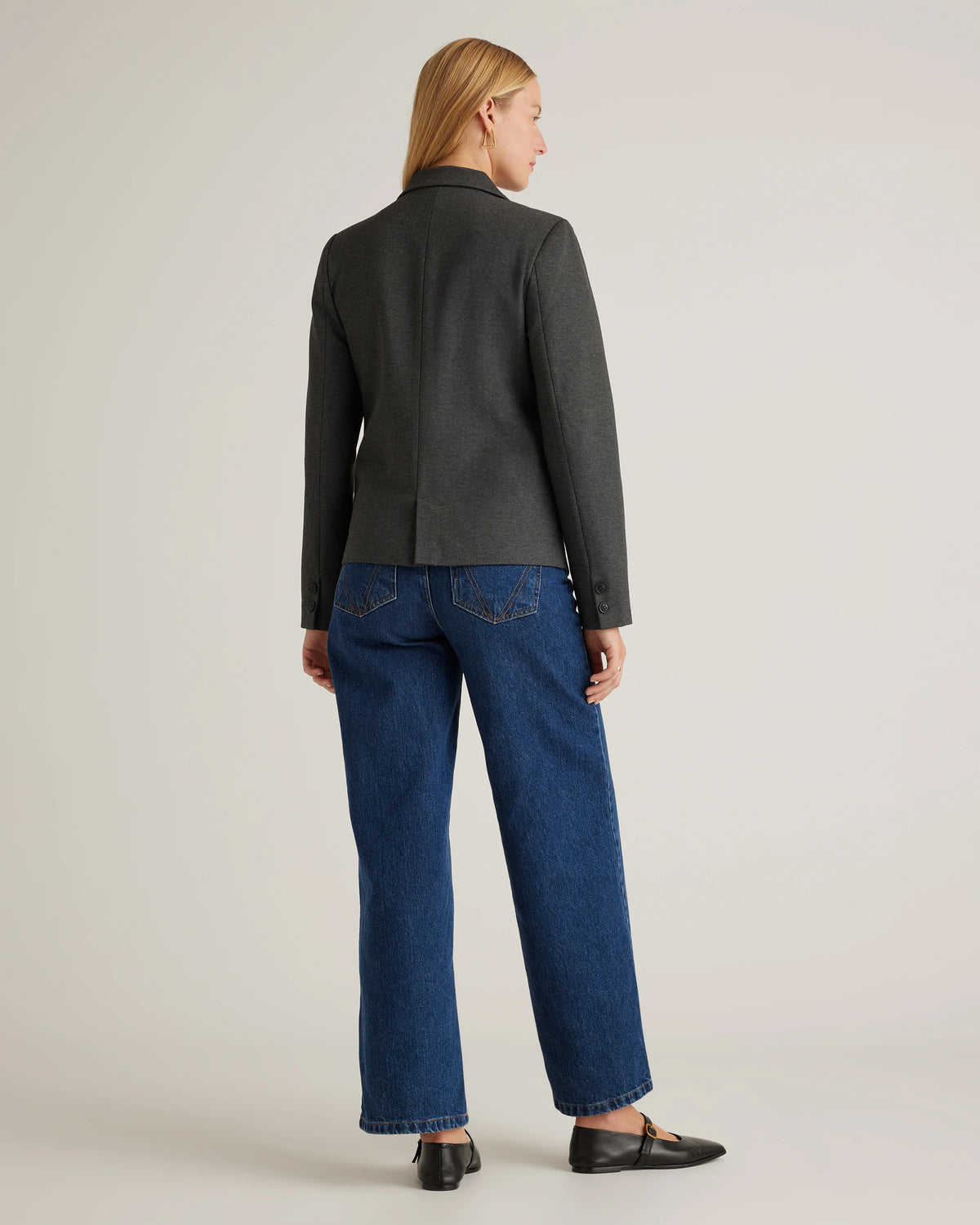 Ultra-Stretch Ponte Double-Breasted Blazer - XS / Charcoal