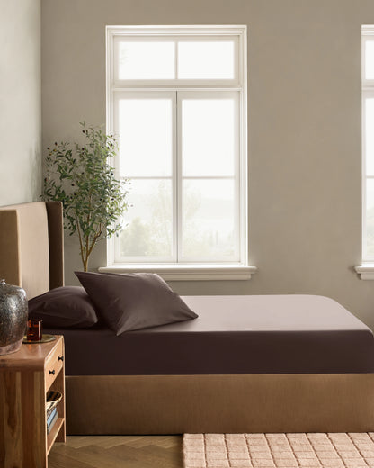 Organic Crisp Percale Fitted Sheet Set - Twin / Espresso