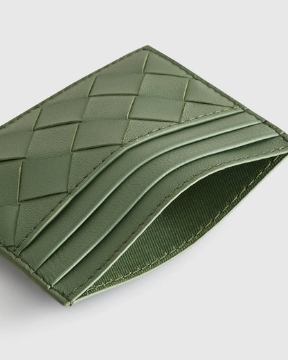 Italian Handwoven Leather Small Card Case - One Size / Cognac