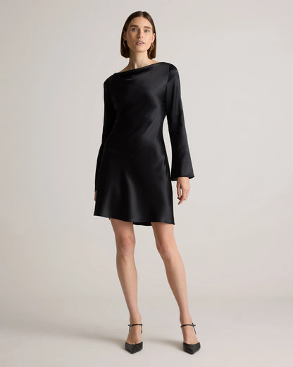 100% Washable Silk Long Sleeve Mini Dress - XS / Wine Tasting Red