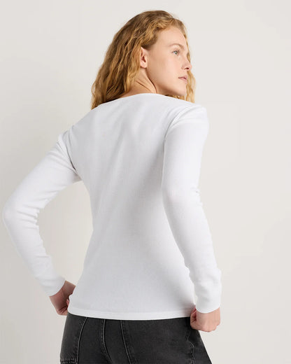 Organic Cotton Micro-Rib Henley Long Sleeve Tee - XS / Heather Oatmeal