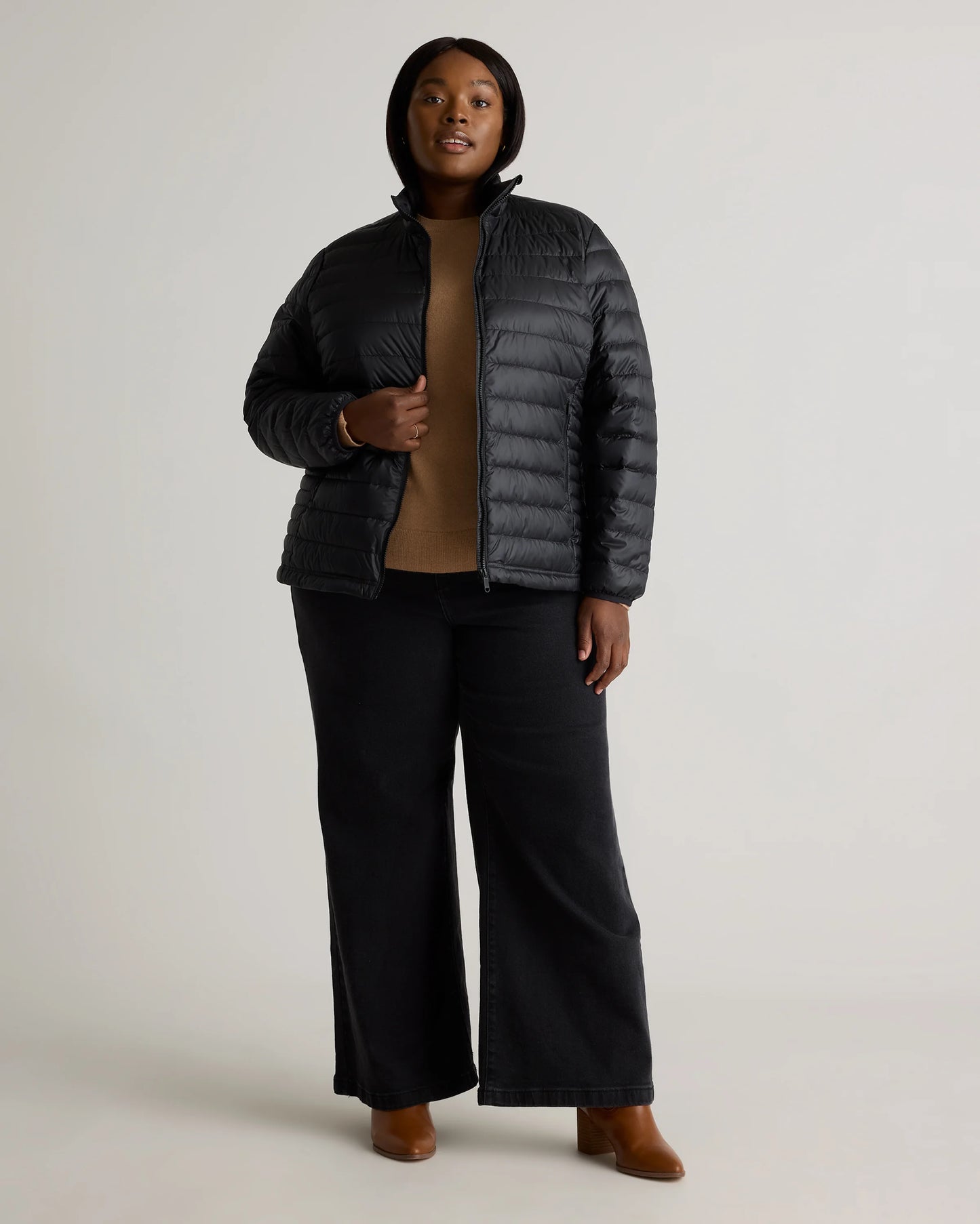 Lightweight Down Packable Puffer Jacket - 1X / Black