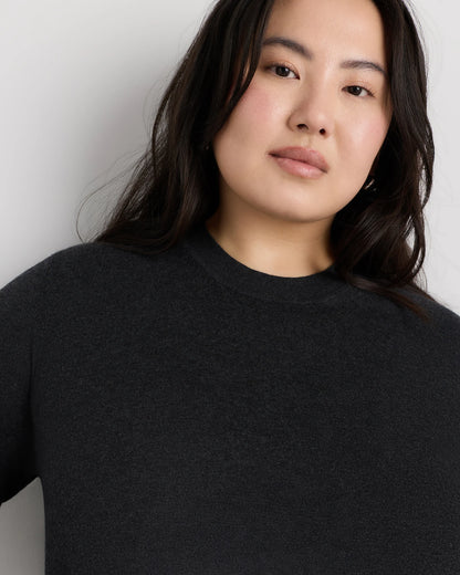 Lightweight Cotton Cashmere Crew Sweater - 1X / Black