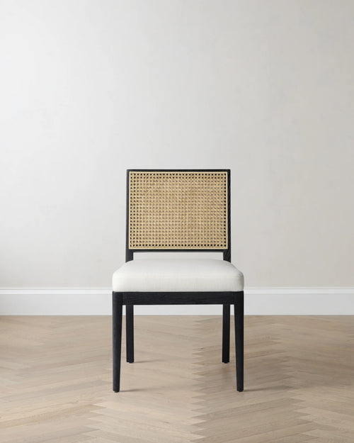 Solid Oak and Cane Dining Chair (Set of 2) - Set of 2 / Black/Natural