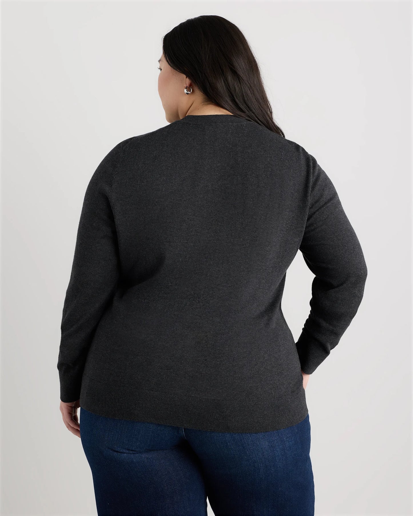 Lightweight Cotton Cashmere Crew Sweater - 1X / Black