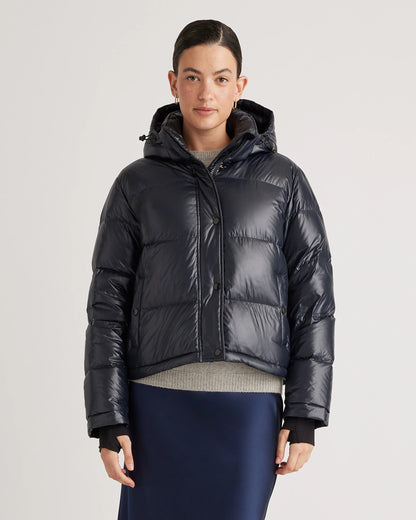 Responsible Down Cropped Puffer Jacket - XS / Shiny Black
