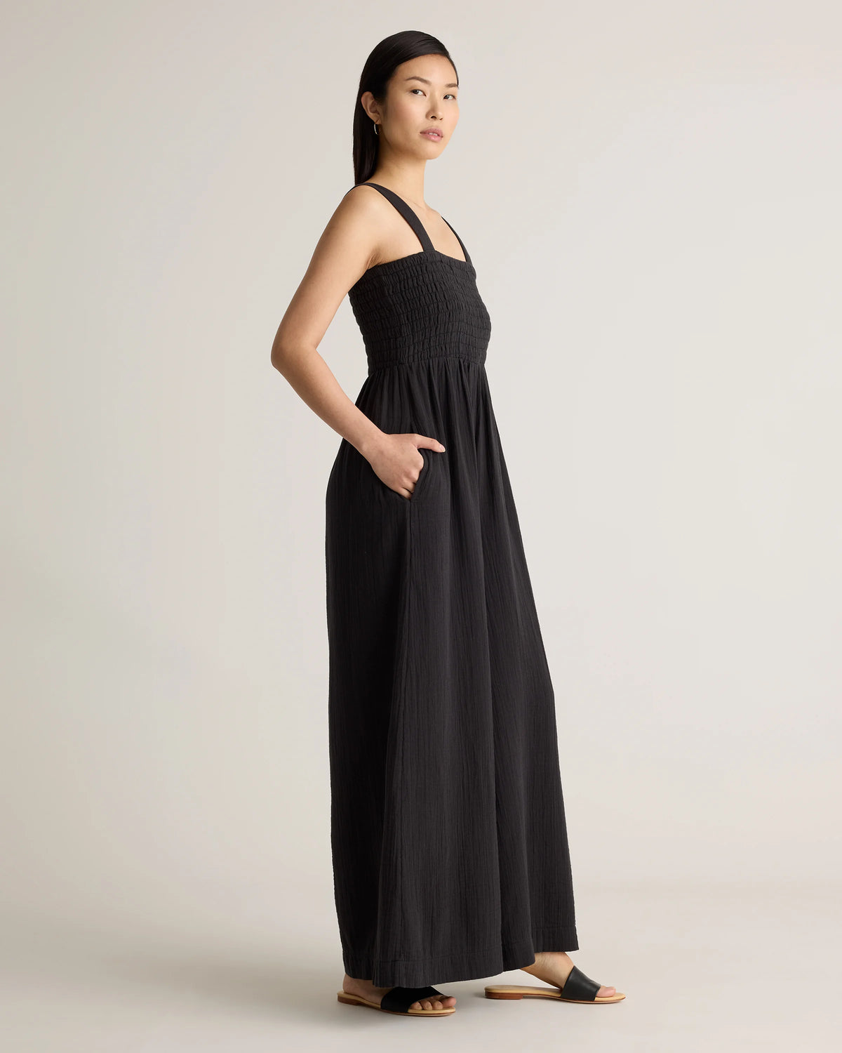 100% Organic Cotton Gauze Smocked Wide Leg Jumpsuit - XS / Wild Cherry