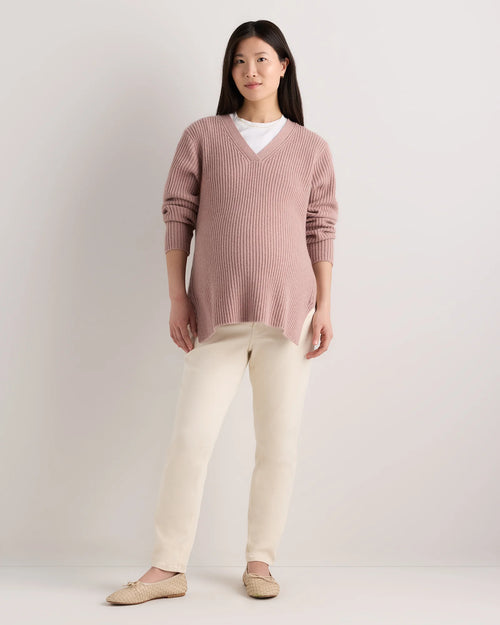 Mongolian Cashmere Ribbed Side Zip Maternity Sweater - XS / Heather Vintage Pink