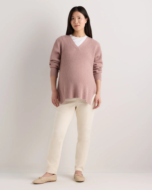 Mongolian Cashmere Ribbed Side Zip Maternity Sweater - XS / Heather Vintage Pink