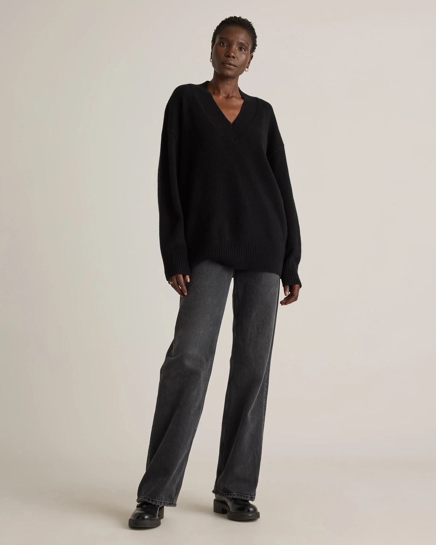Mongolian Cashmere Oversized V-Neck Sweater - XS / Elk Brown