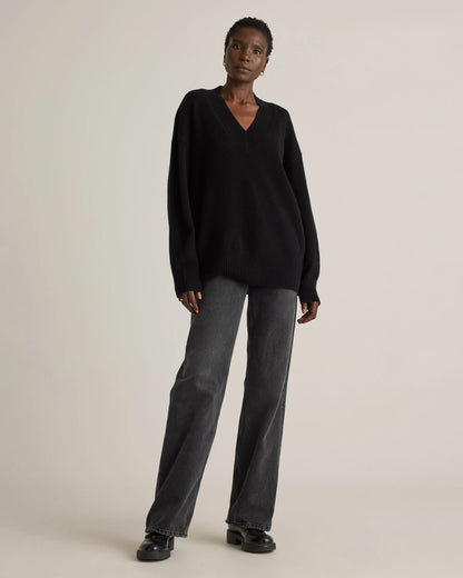 Mongolian Cashmere Oversized V-Neck Sweater - XS / Elk Brown
