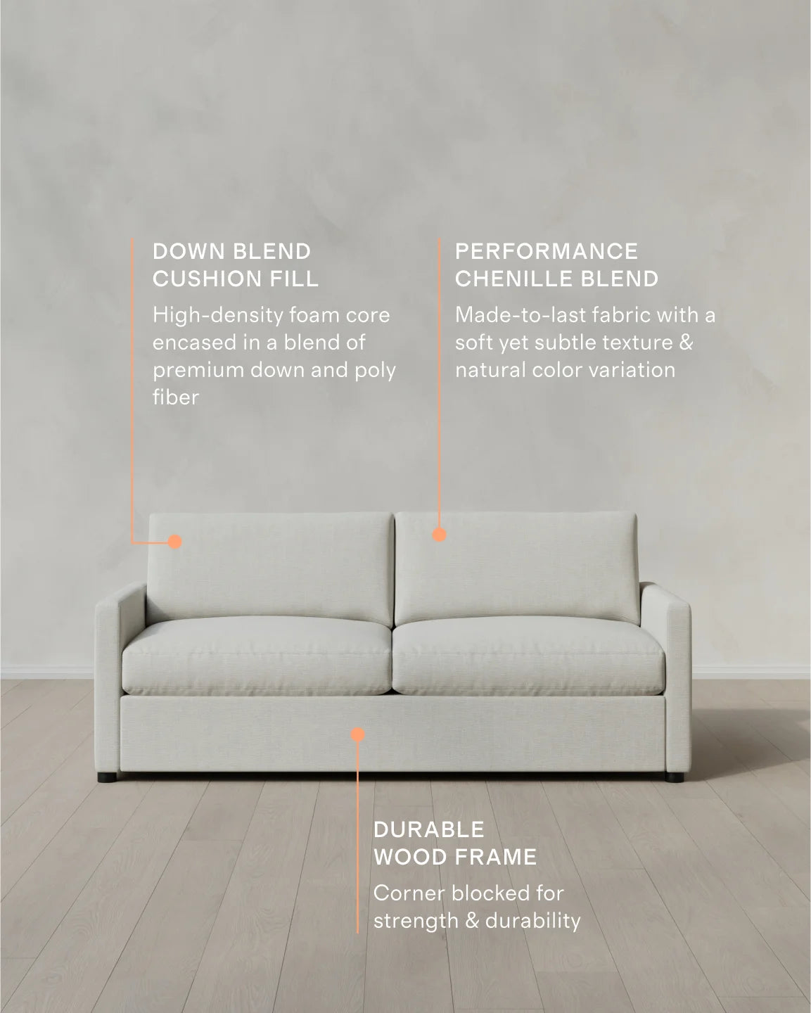 Brennan Sofa in Performance Chenille Linen Blend - 7ft / Snow