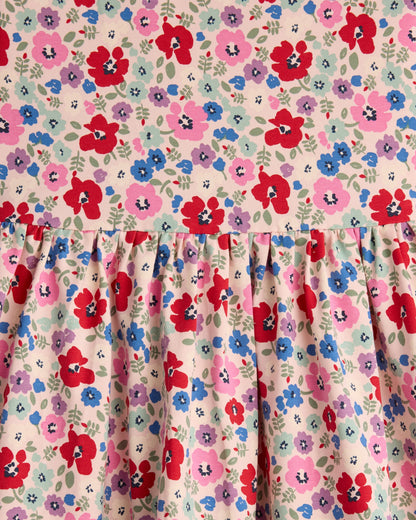 Organic Cotton Long Sleeve Fit and Flare Pocket Dress - 2T / Purple Poppy Garden