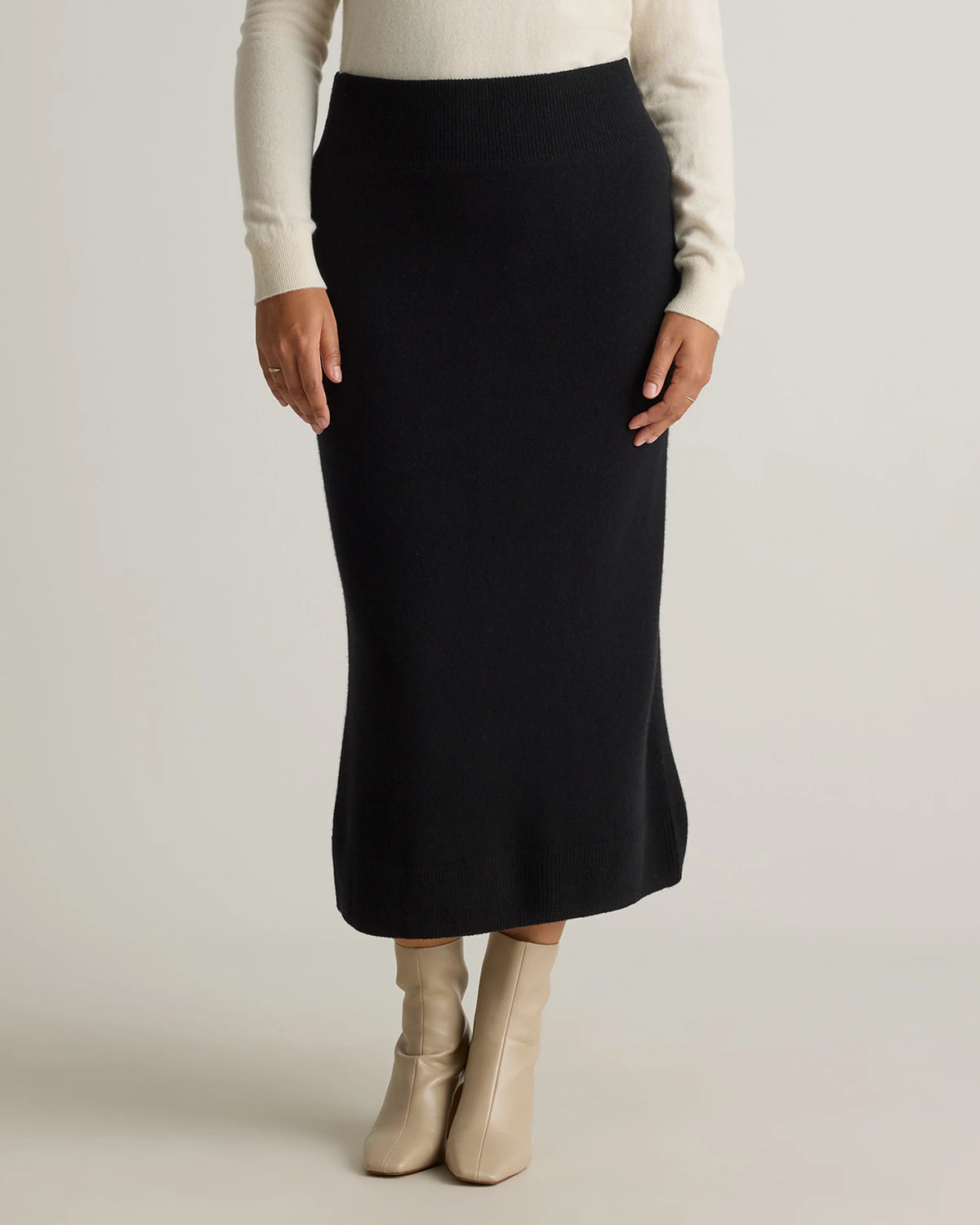 Mongolian Cashmere Fitted Midi Skirt - XS / Brown