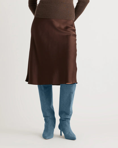 100% Washable Silk Skirt - XS / Champagne