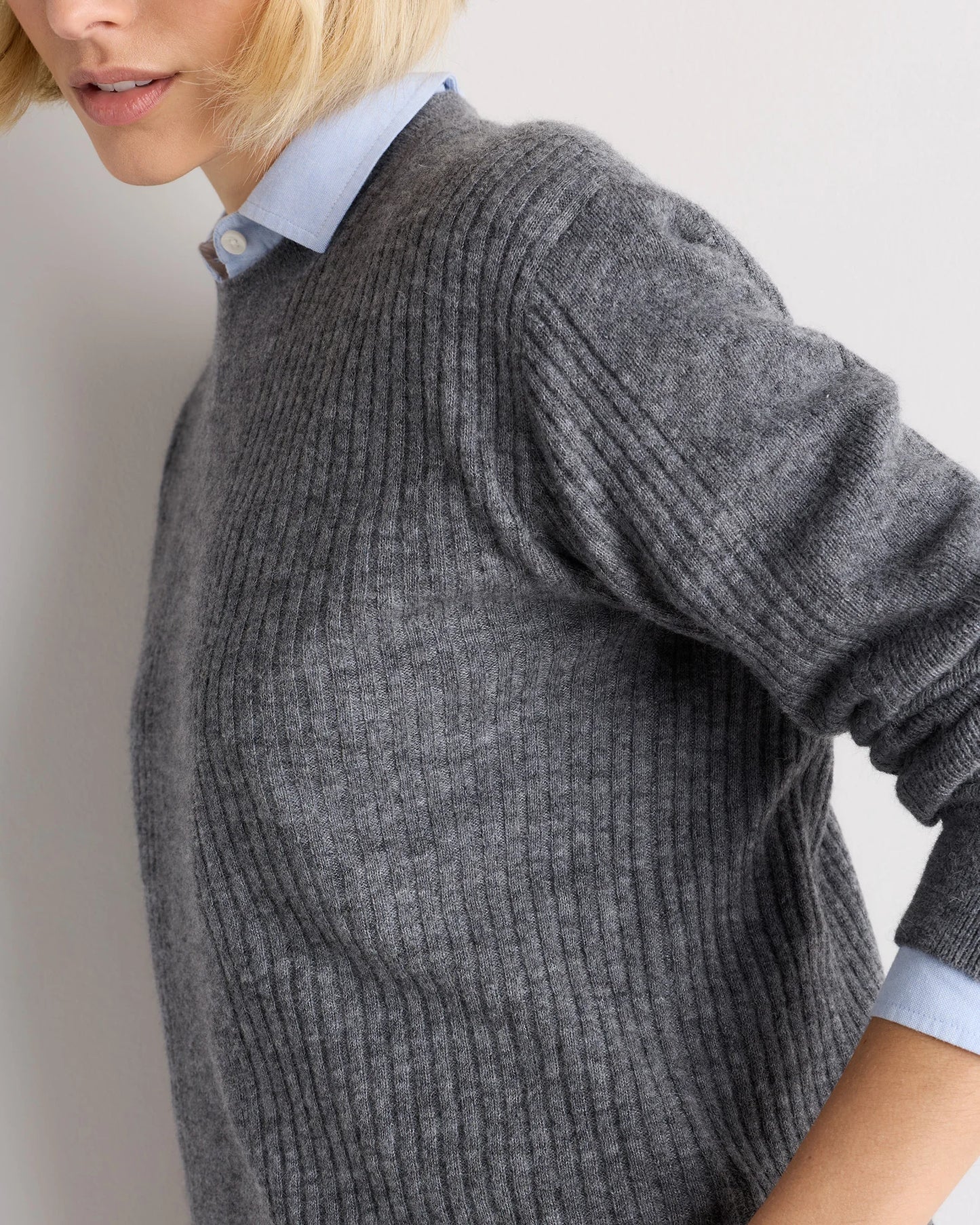 Lightweight Baby Alpaca Ribbed Crewneck - XS / Smoked Charcoal