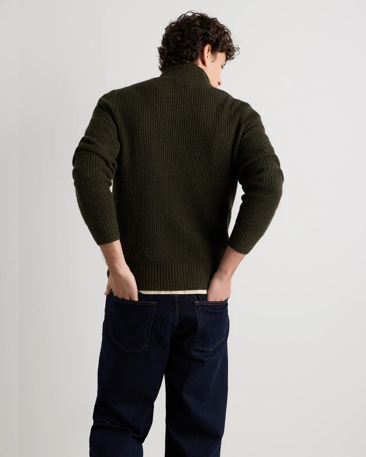 Mongolian Cashmere Fisherman Full Zip Sweater - S / Teak