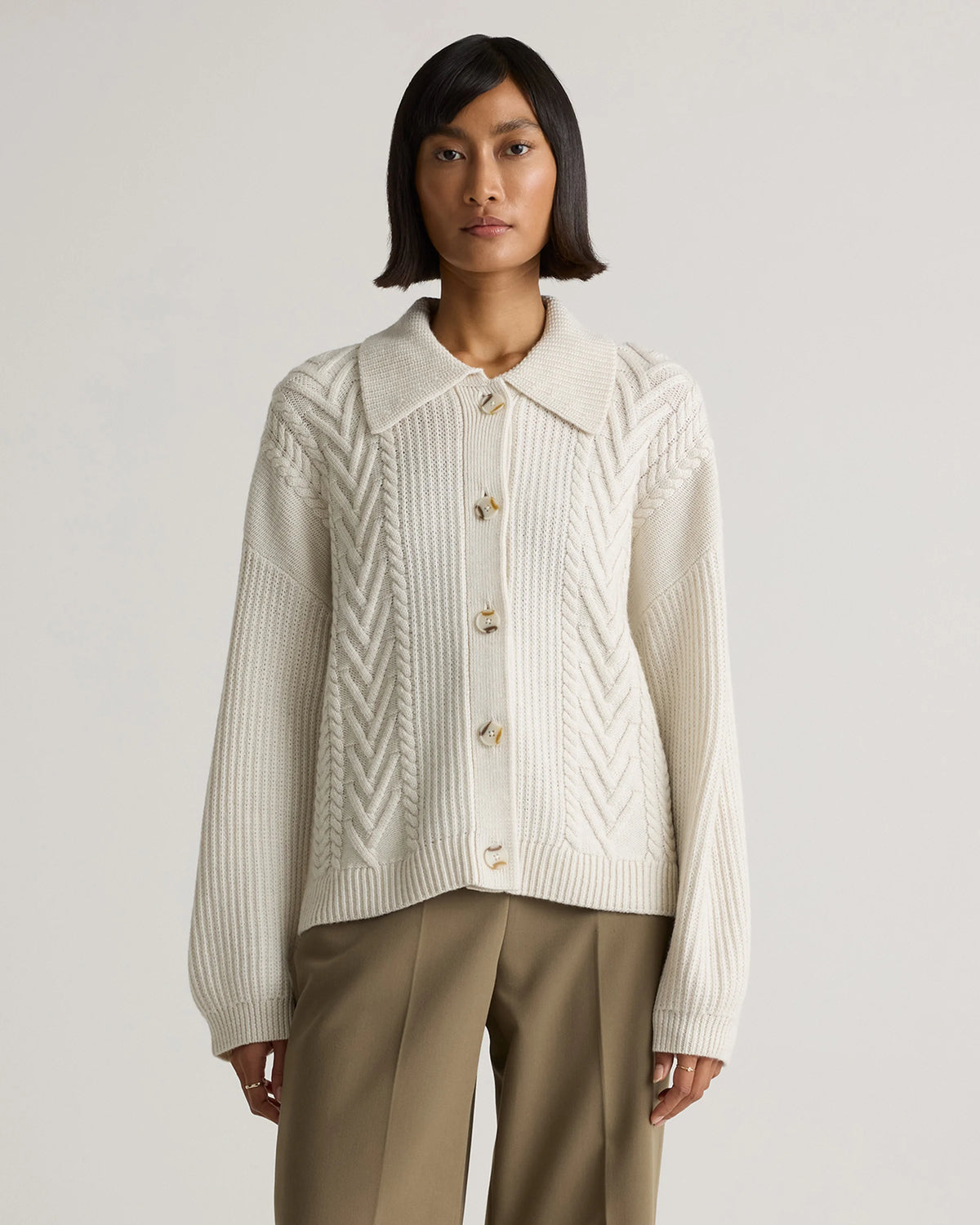 Australian Merino Wool Collared Cable Cardigan - XS / Coffee Bean Brown