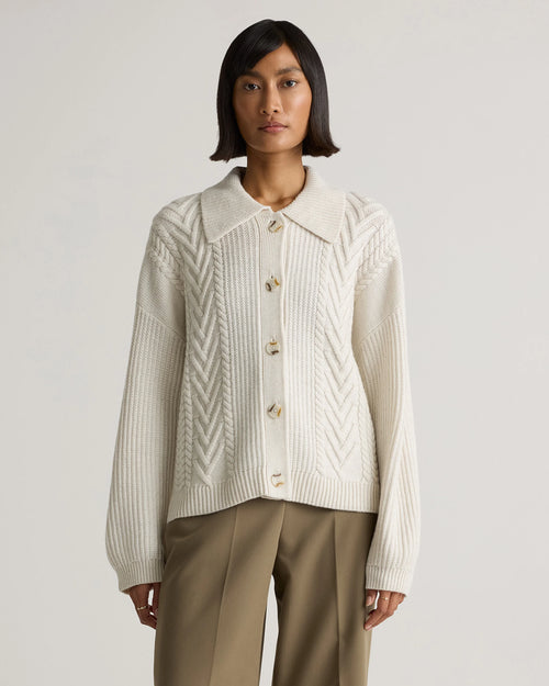 Australian Merino Wool Collared Cable Cardigan - XS / Coffee Bean Brown