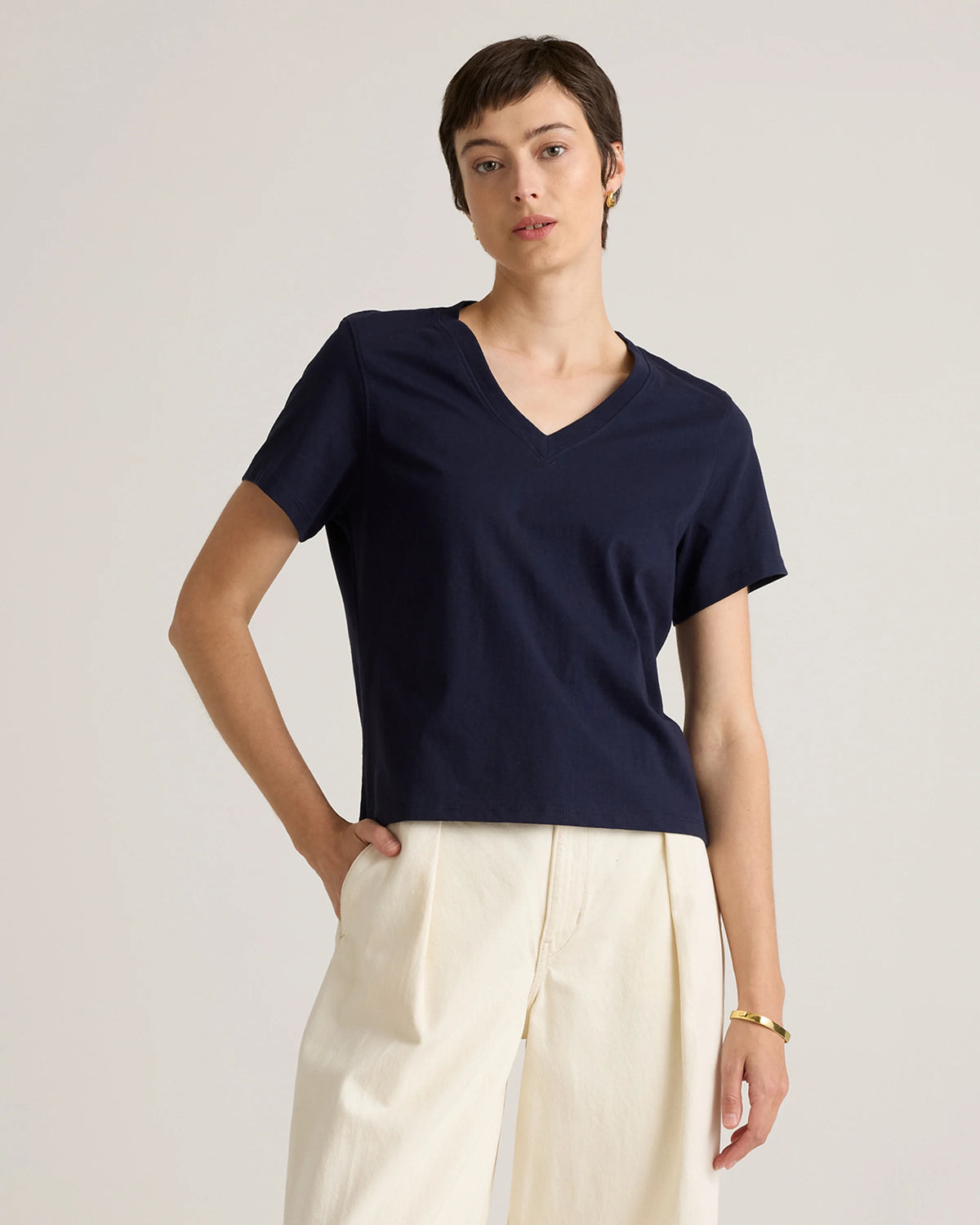100% Organic Cotton Boxy V-Neck Tee (3-Pack) - XS / Deep Navy