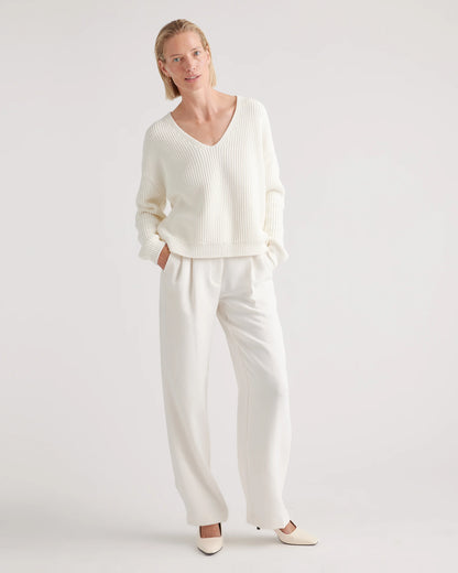100% Organic Cotton Fisherman V-Neck Sweater - XS / Heather Brown